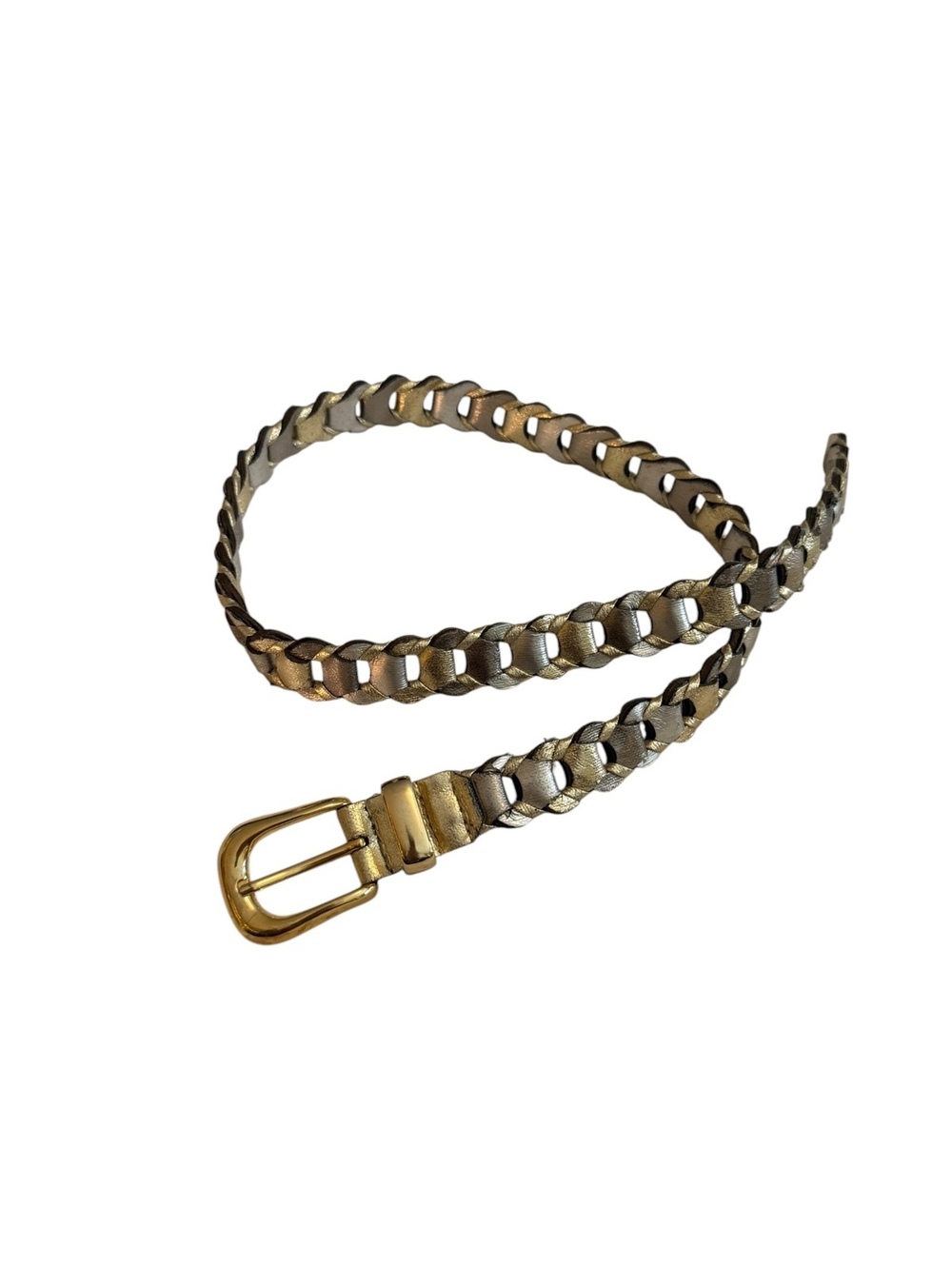 Vintage Braided Metallic Leather Belt with Gold Buckle